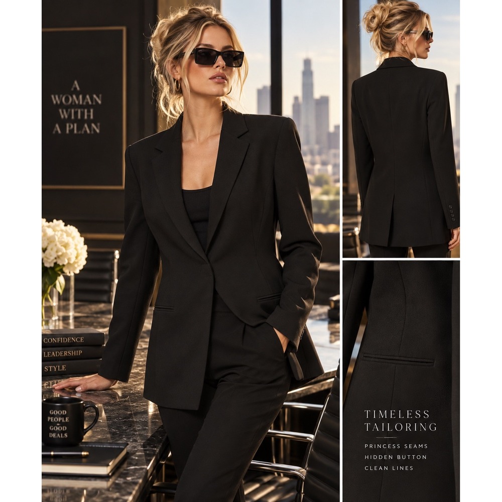 Donna Karan New York Vintage Black Wool Blazer US 12 Boardroom Courtroom SONY